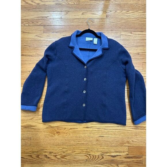 Alfred Dunner Women’s Jacket 100% Wool 2 Tone Blue Collared Button Front Blazer - Picture 3 of 7